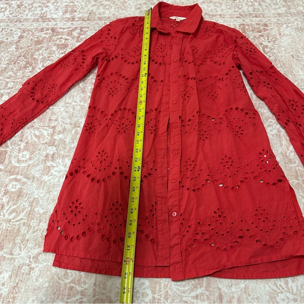 Eyelet 100% Cotton Red Button Up Top - Picture 7 of 10